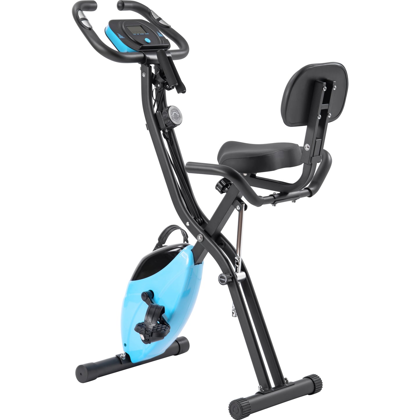 Folding Exercise Bike; Fitness Upright and Recumbent X-Bike with 10-Level Adjustable Resistance; Arm Bands and Backrest