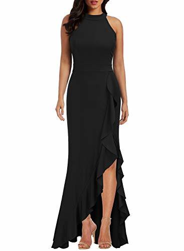 Women's High Neck Split Bodycon Mermaid Evening Cocktail Long Dress