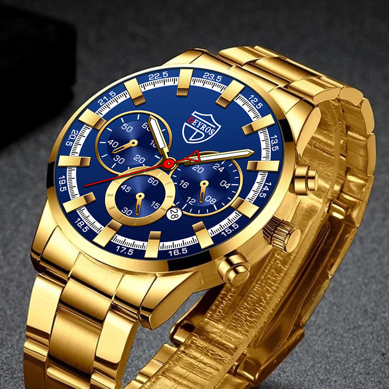 Fashion Mens Watches Luxury Men Sports Gold Stainless Steel Quartz Wrist Watch Man Business Casual Leather Watch часы мужские