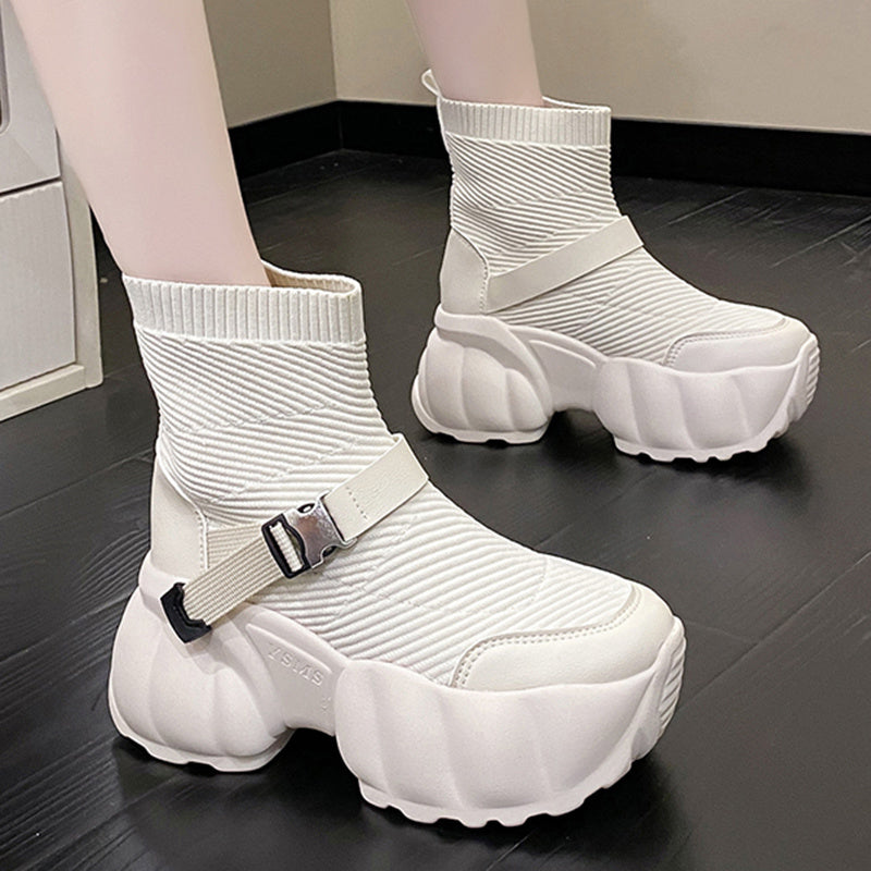 Lucyever Knit Chunky Ankle Boots Women 2022 Fashion Buckle Platform Short Boots Woman Thick Bottom Socks Shoes Sneakers Ladies