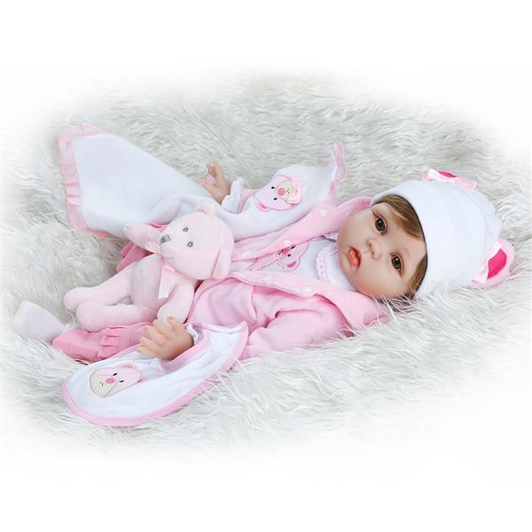 22" Beautiful Simulation Baby Girl Reborn Baby Doll in Bear Dress