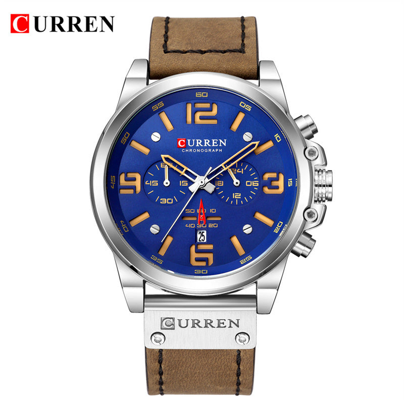 CURREN Mens Watches Top Luxury Brand Waterproof Sport Wrist Watch Chronograph Quartz Military Genuine Leather Wrist Watch