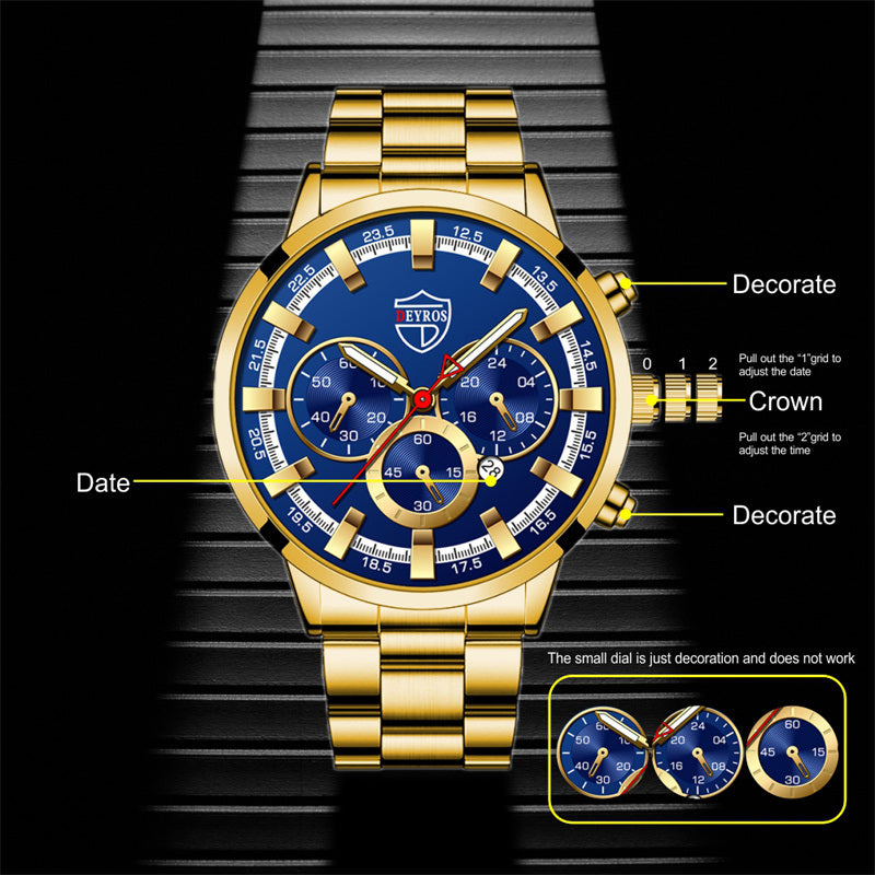 Fashion Mens Watches Luxury Men Sports Gold Stainless Steel Quartz Wrist Watch Man Business Casual Leather Watch часы мужские