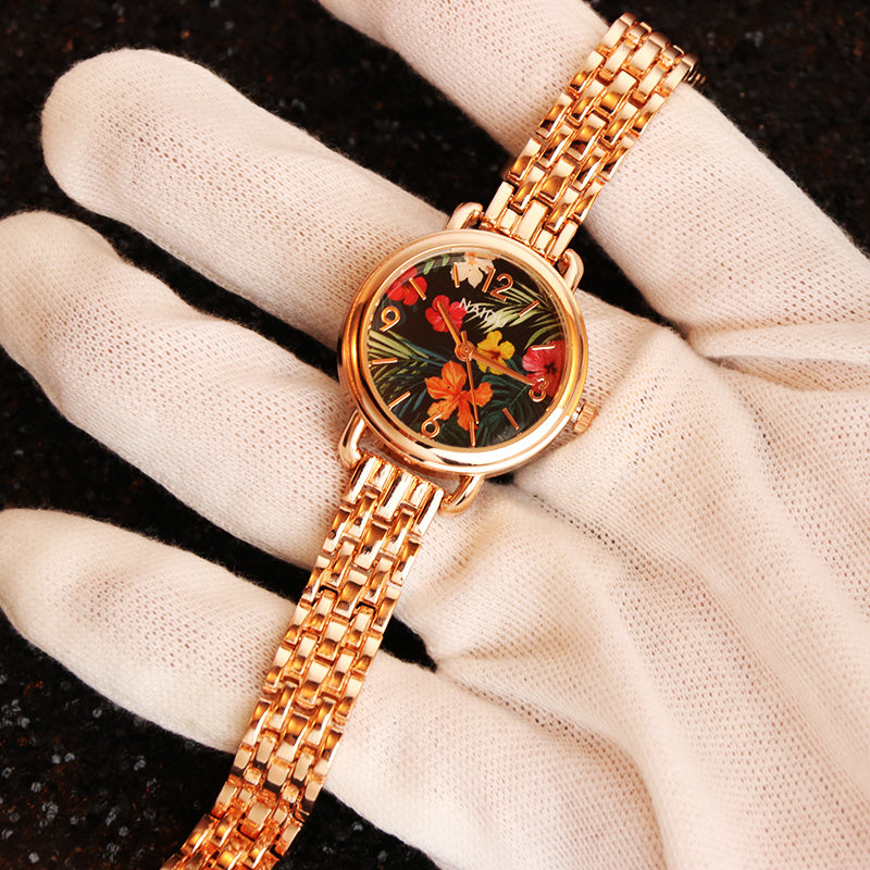 Luxury Women Watches Naidu Flower Print Ladies Bracelet Watch Womens Quartz Dress Wristwatch Feminino Reloj Mujer Kol Saati