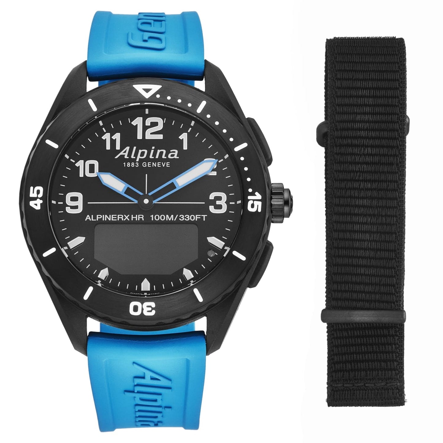 Alpina Mens 'AlpinerX Alive' Black Dial Blue Rubber Strap Quartz Watch AL-284LBBW5AQ6