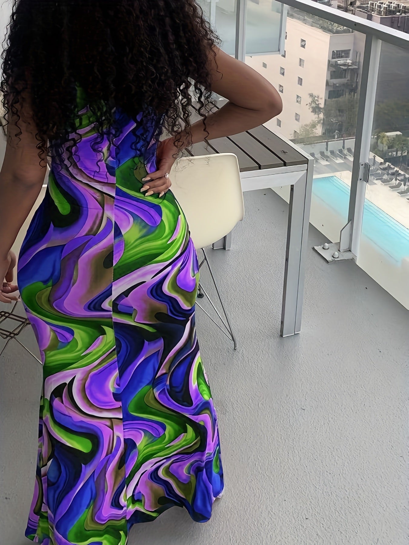 Abstract Ripple Print Dress, Sexy U Neck Sleeveless Bodycon Maxi Dress, Women's Clothing