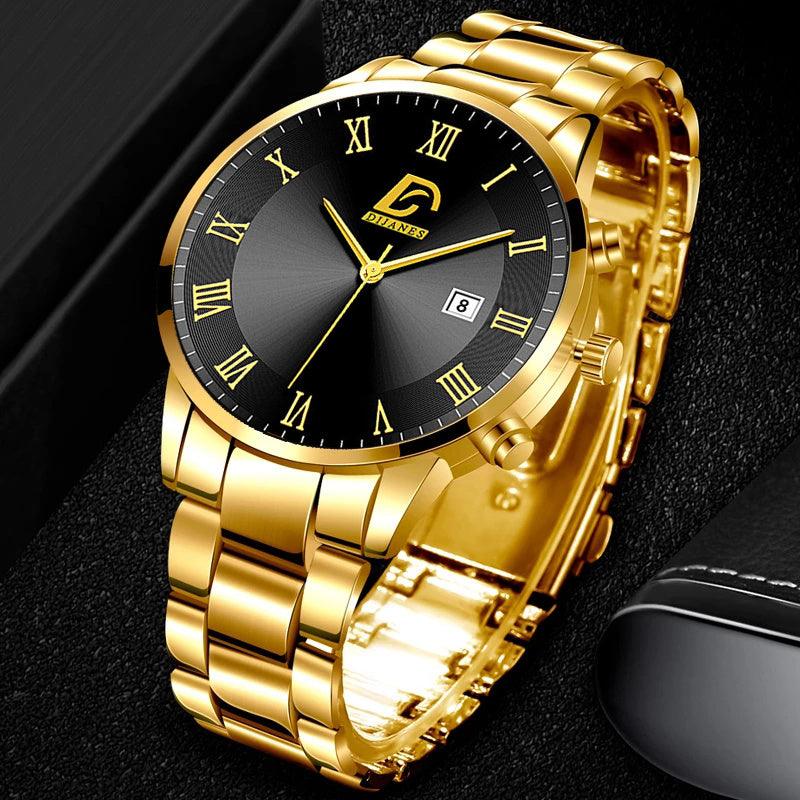 Fashion Mens Gold Stainless Steel Watches Luxury Minimalist Quartz Wrist Watch Men Business Casual Watch