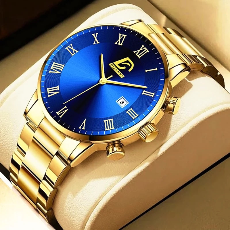 Fashion Mens Gold Stainless Steel Watches Luxury Minimalist Quartz Wrist Watch Men Business Casual Watch