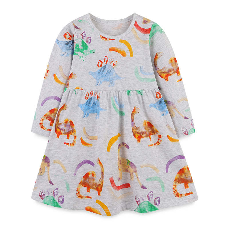 Baby Girl Dinosaur Print Pattern Long Sleeve Autumn Dress