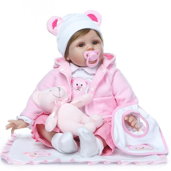 22" Beautiful Simulation Baby Girl Reborn Baby Doll in Bear Dress