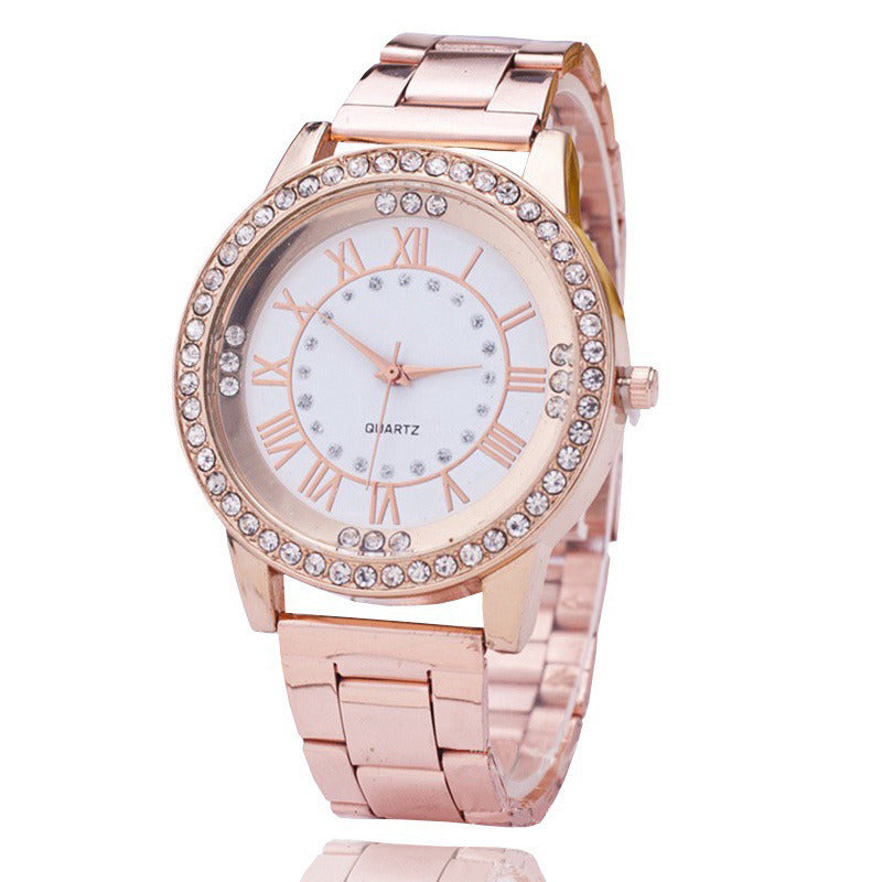 Diamond Mesh Plate Personality Roman Scale High-end Women's Steel Belt Casual Watch Men