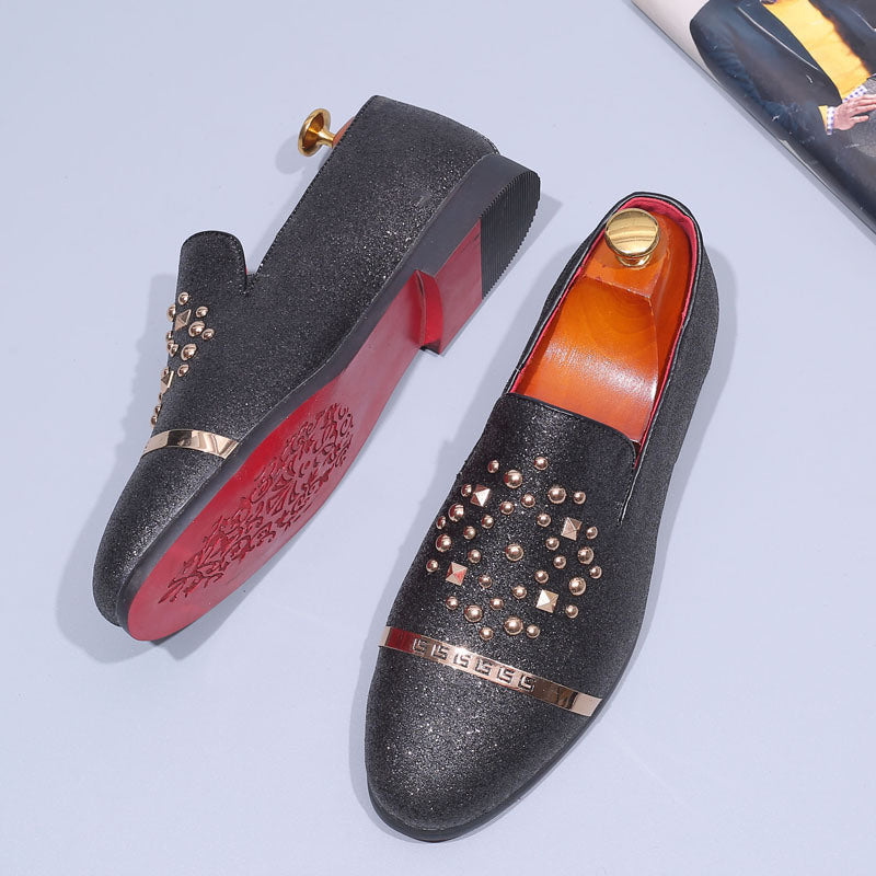 2022 Spring New Men Dress Shoes Rivet Pointed Leather Shoes Casual Fashion Breathable Lazy Peas Loafers Shoes Large Size 38-48