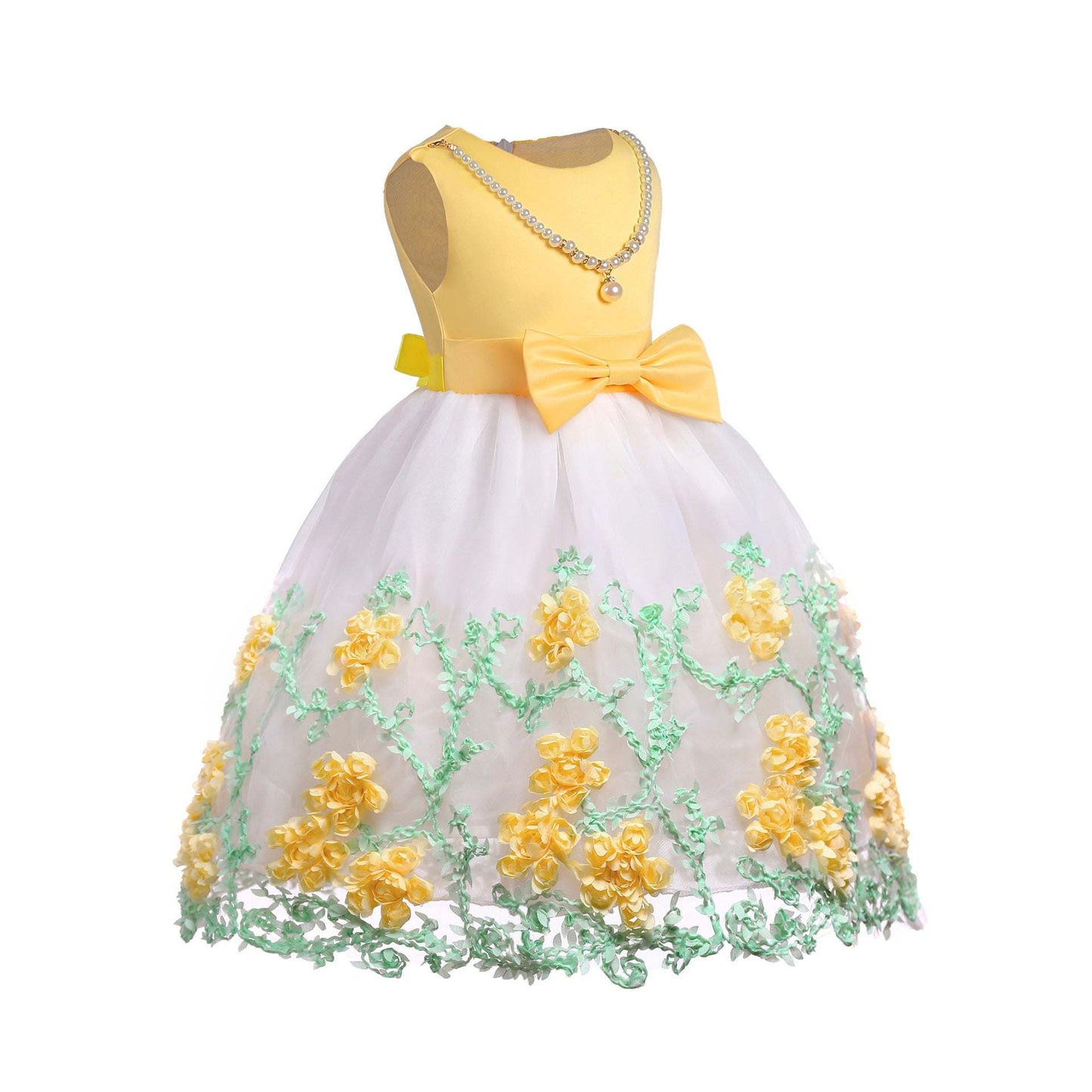 Baby Girl Flower Mesh Overlay Design Bow Tie Vest Dress Birthday Formal Dress