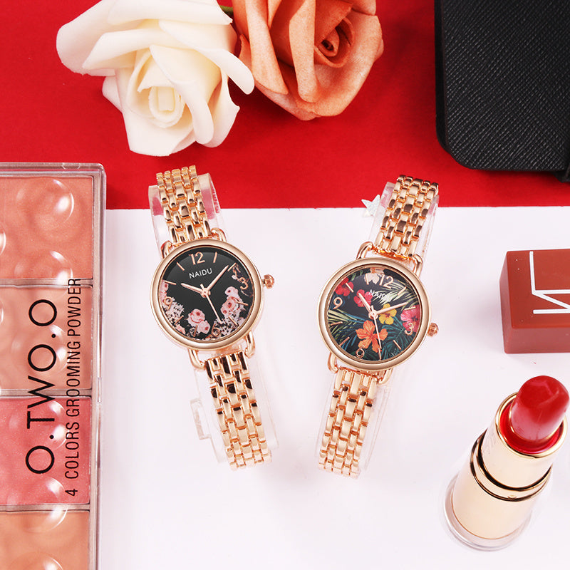 Luxury Women Watches Naidu Flower Print Ladies Bracelet Watch Womens Quartz Dress Wristwatch Feminino Reloj Mujer Kol Saati