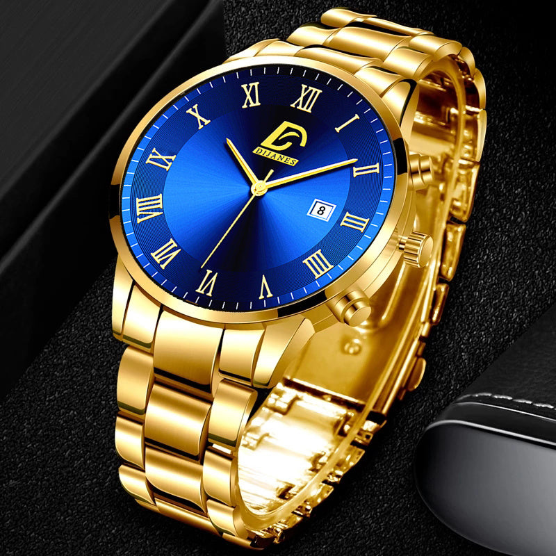 Fashion Mens Gold Stainless Steel Watches Luxury Minimalist Quartz Wrist Watch Men Business Casual Watch