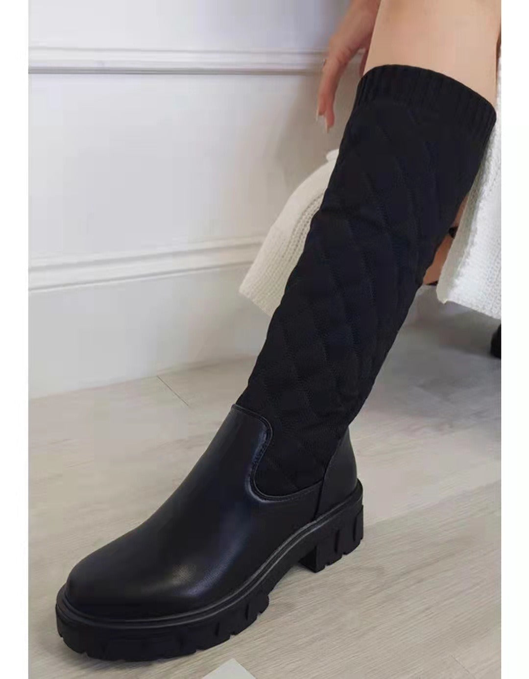 Women Boots 2022 Fashion Round Toe Platform Shoes Winter Plus Size Sock Boots Women Wedges High Boots Non Slip Botas De Mujer