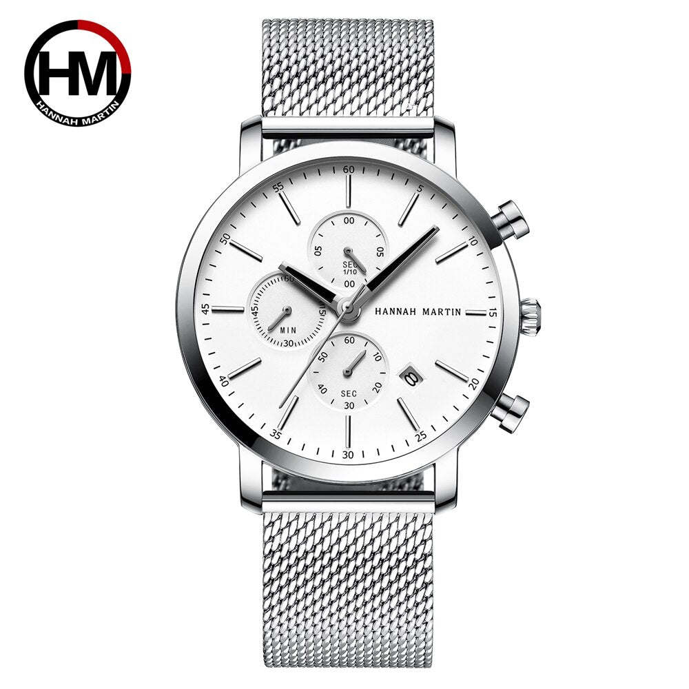 Luxury Fashion Mens Wristwatches Waterproof Male Multi-function Calendar Japanese Movement Quartz Stainless Steel Business Watch