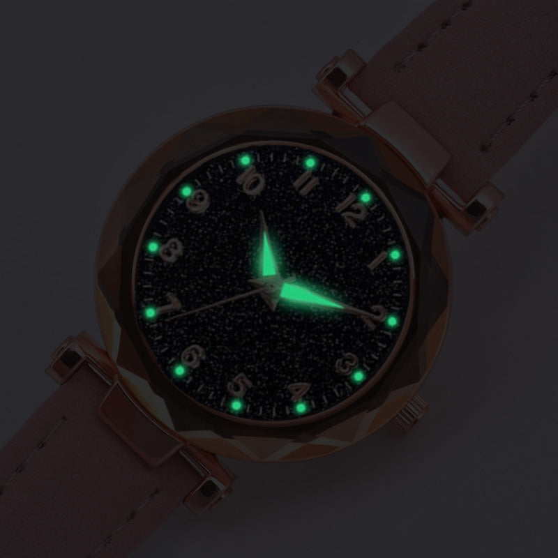 Black Starry Sky Bright Women's Watch Korean Quartz Watch Womens Watch Fashion Leather-Belt Watch relogio feminino