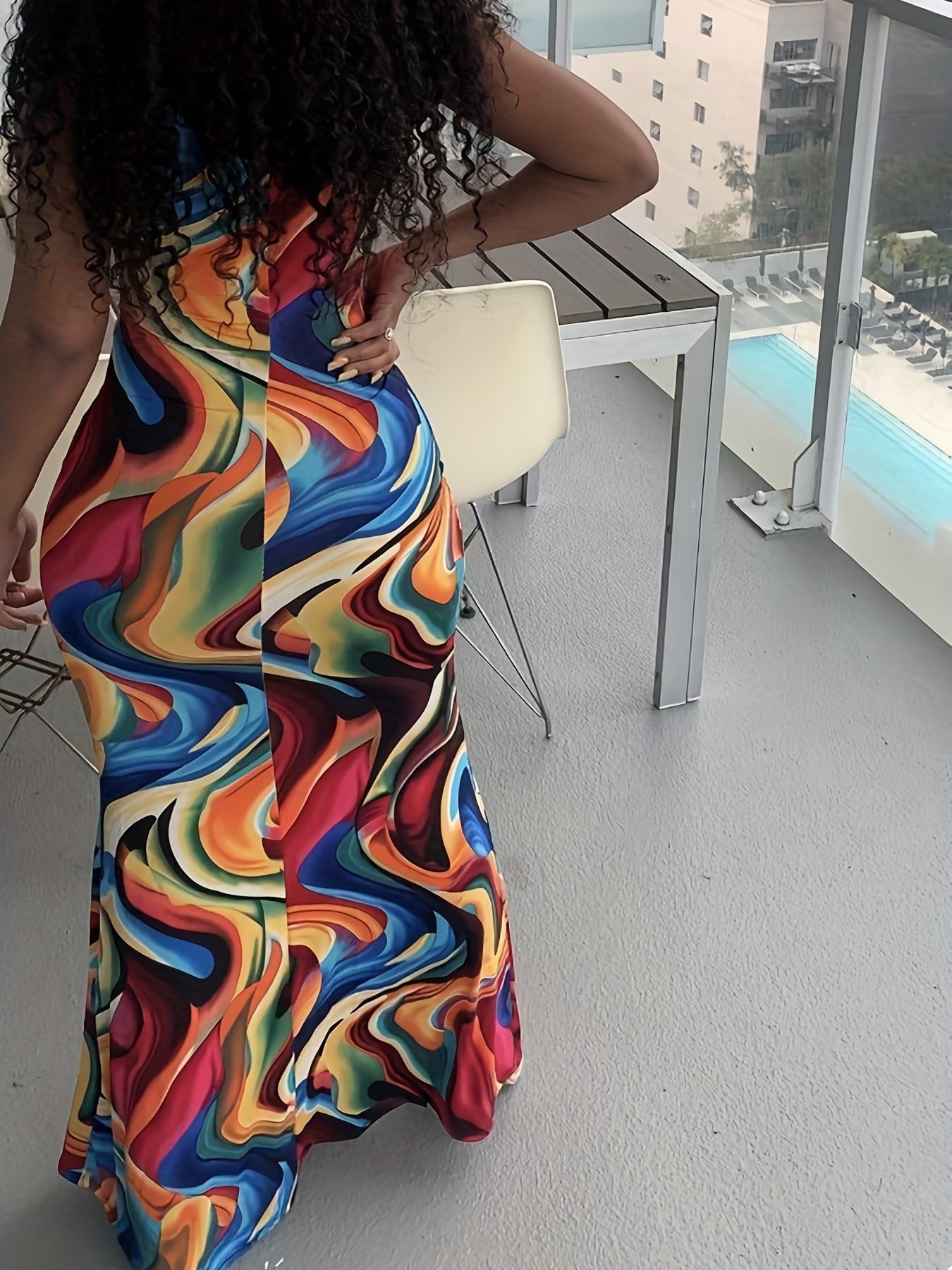 Abstract Ripple Print Dress, Sexy U Neck Sleeveless Bodycon Maxi Dress, Women's Clothing