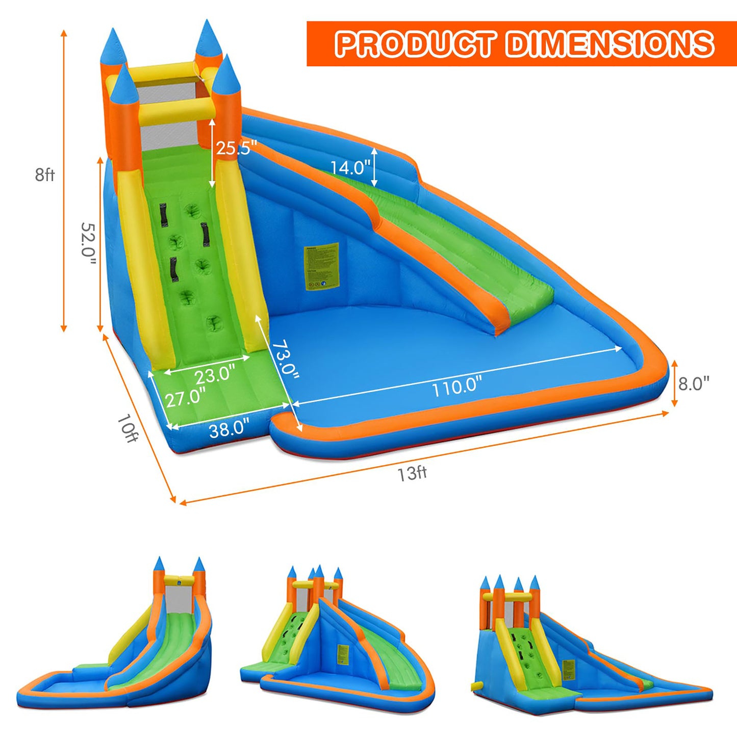 Inflatable water slides; bouncy castles. kids toys.