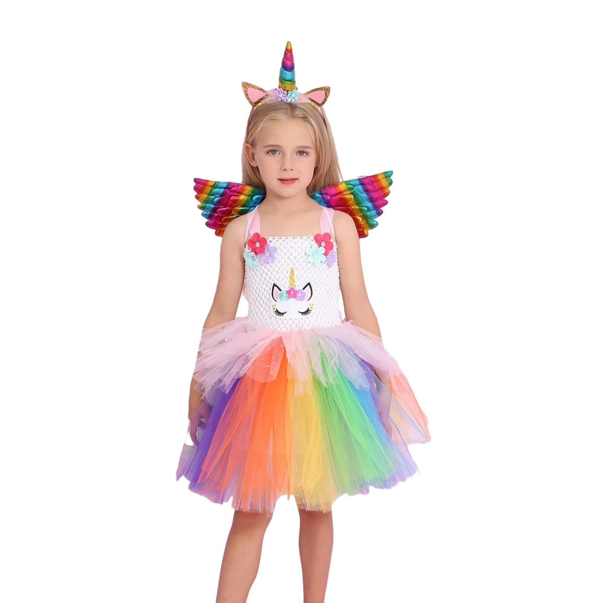 Unicorn Princess Flower Girl Tutu Dress Rainbow Costume with Headband