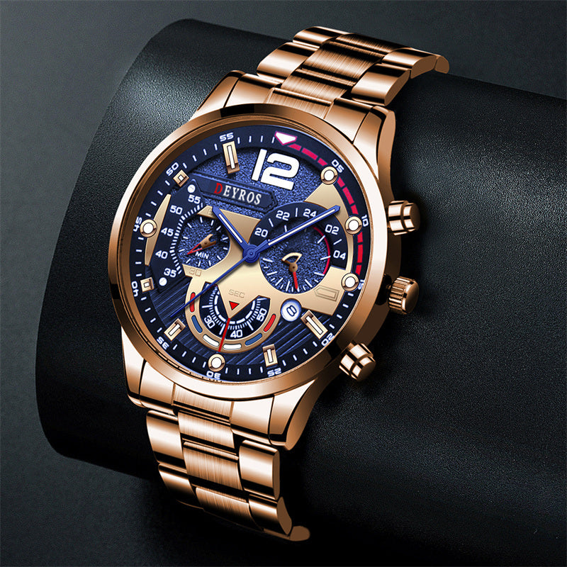 Fashion Mens Sports Watches Luxury Stainless Steel Quartz Wrist Watch Calendar Luminous Clock Men Business Casual Leather Watch