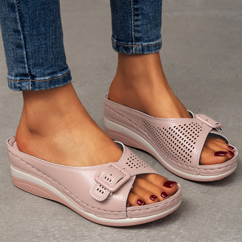 Lucyever New Plus Size 43 Wedges Slippers Women 2022 Summer Buckle Peep Toe Sandals Woman Comfy Non Slip Beach Flip Flops Female