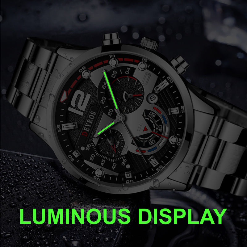 2022 Fashion Mens Watches Luxury Stainless Steel Quartz Wristwatch Calendar Luminous Clock Men Business Casual Leather Watch