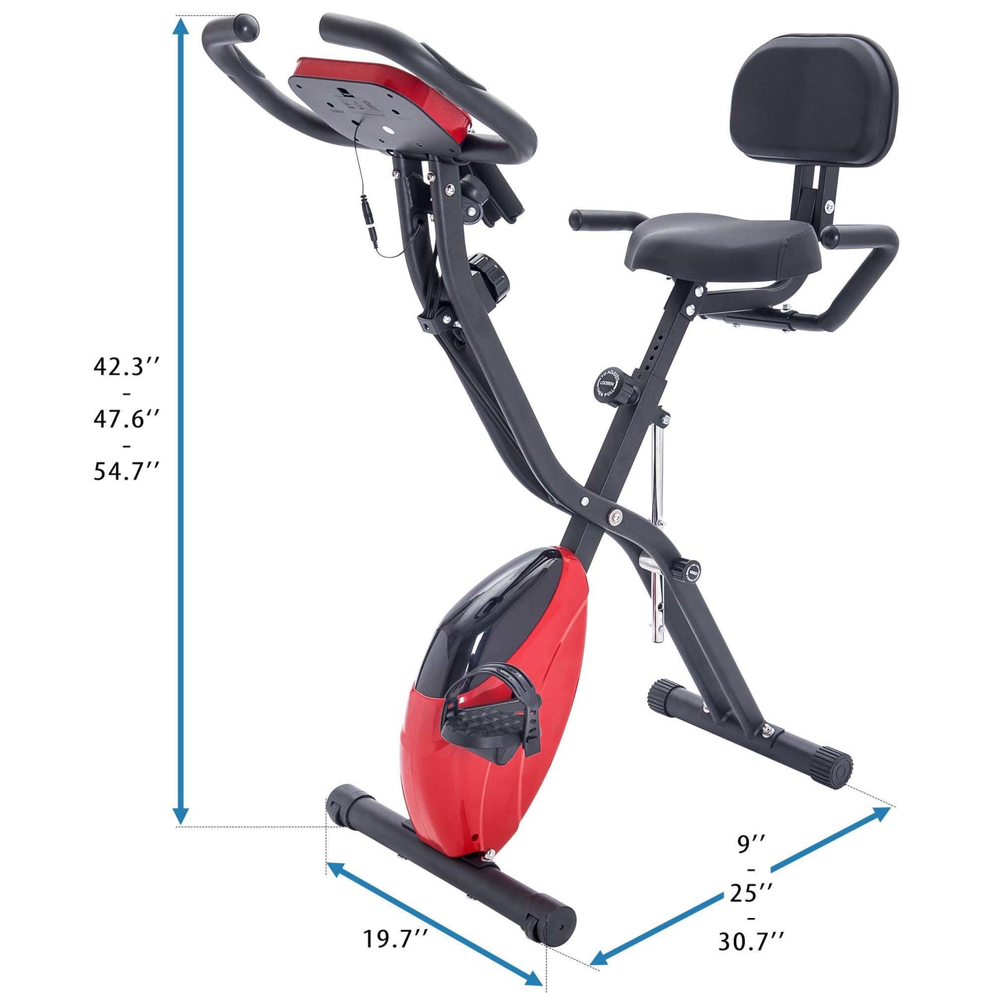 Folding Exercise Bike; Fitness Upright and Recumbent X-Bike with 10-Level Adjustable Resistance; Arm Bands and Backrest