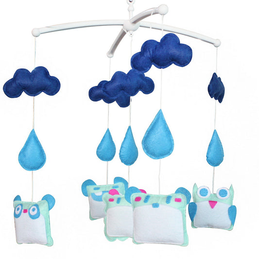 Blue Owl Panda Bear Raindrops Handmade Baby Musical Crib Mobile Boys Girls Nursery Mobile Hanging Toy