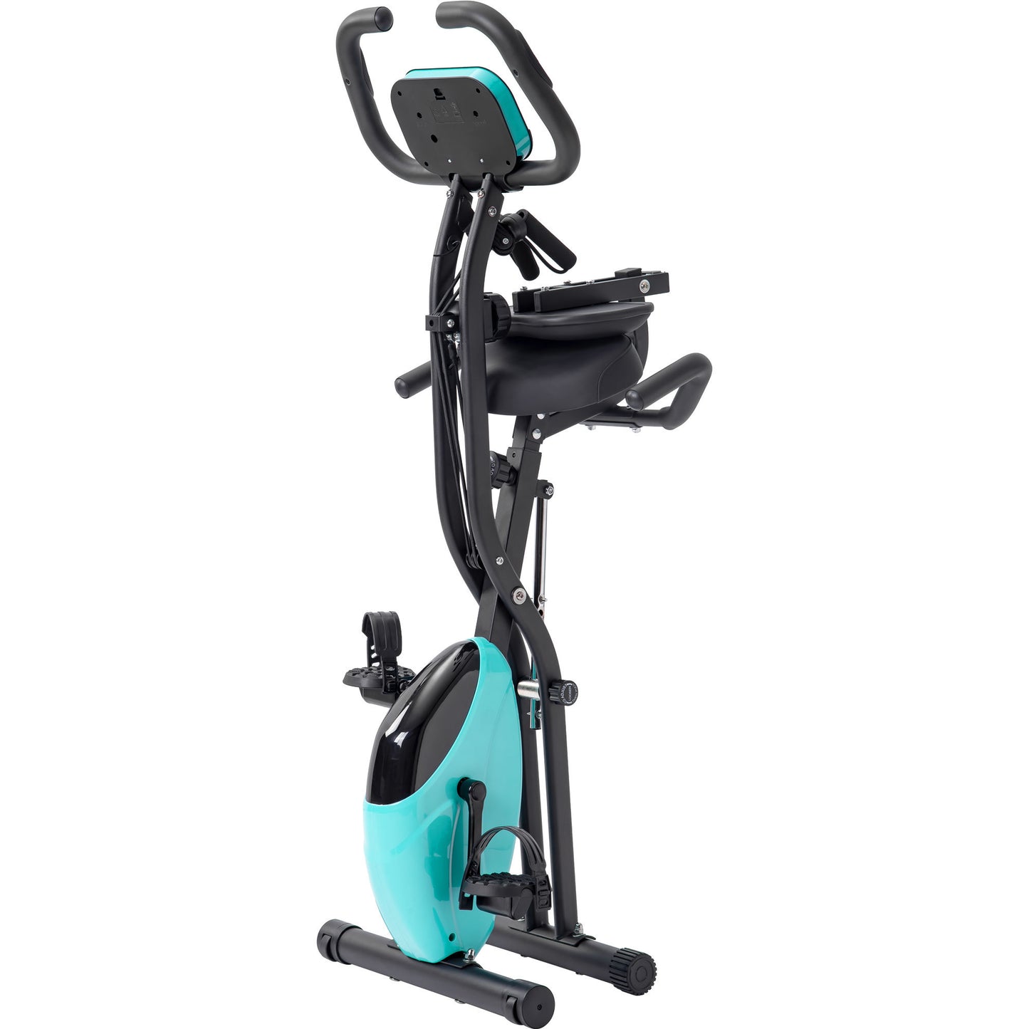 Folding Exercise Bike; Fitness Upright and Recumbent X-Bike with 10-Level Adjustable Resistance; Arm Bands and Backrest