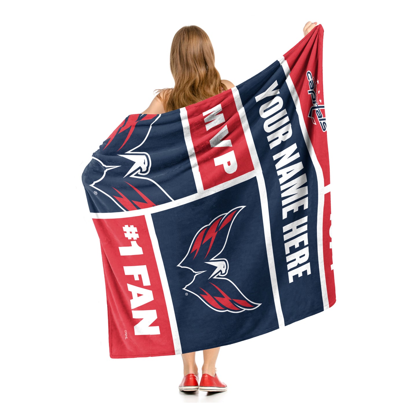 [Personalization Only] OFFICIAL NHL Colorblock Personalized Silk Touch Sherpa Throw Blanket - Washington Capitals