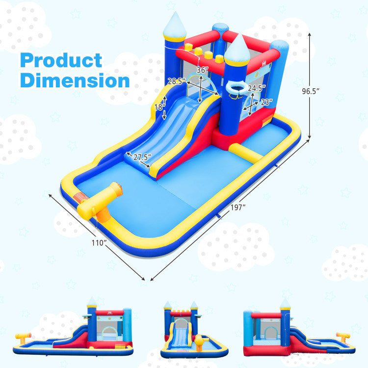 Inflatable Water Slide Bounce House with 680W Blower and 2 Pools