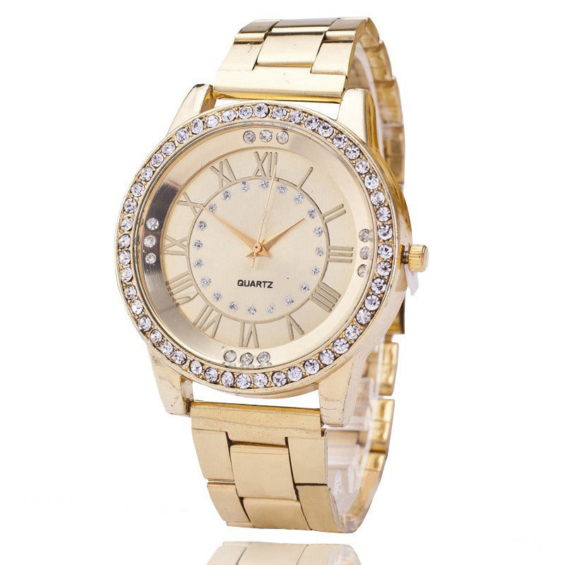 Diamond Mesh Plate Personality Roman Scale High-end Women's Steel Belt Casual Watch Men