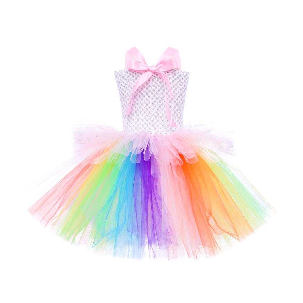 Unicorn Princess Flower Girl Tutu Dress Rainbow Costume with Headband