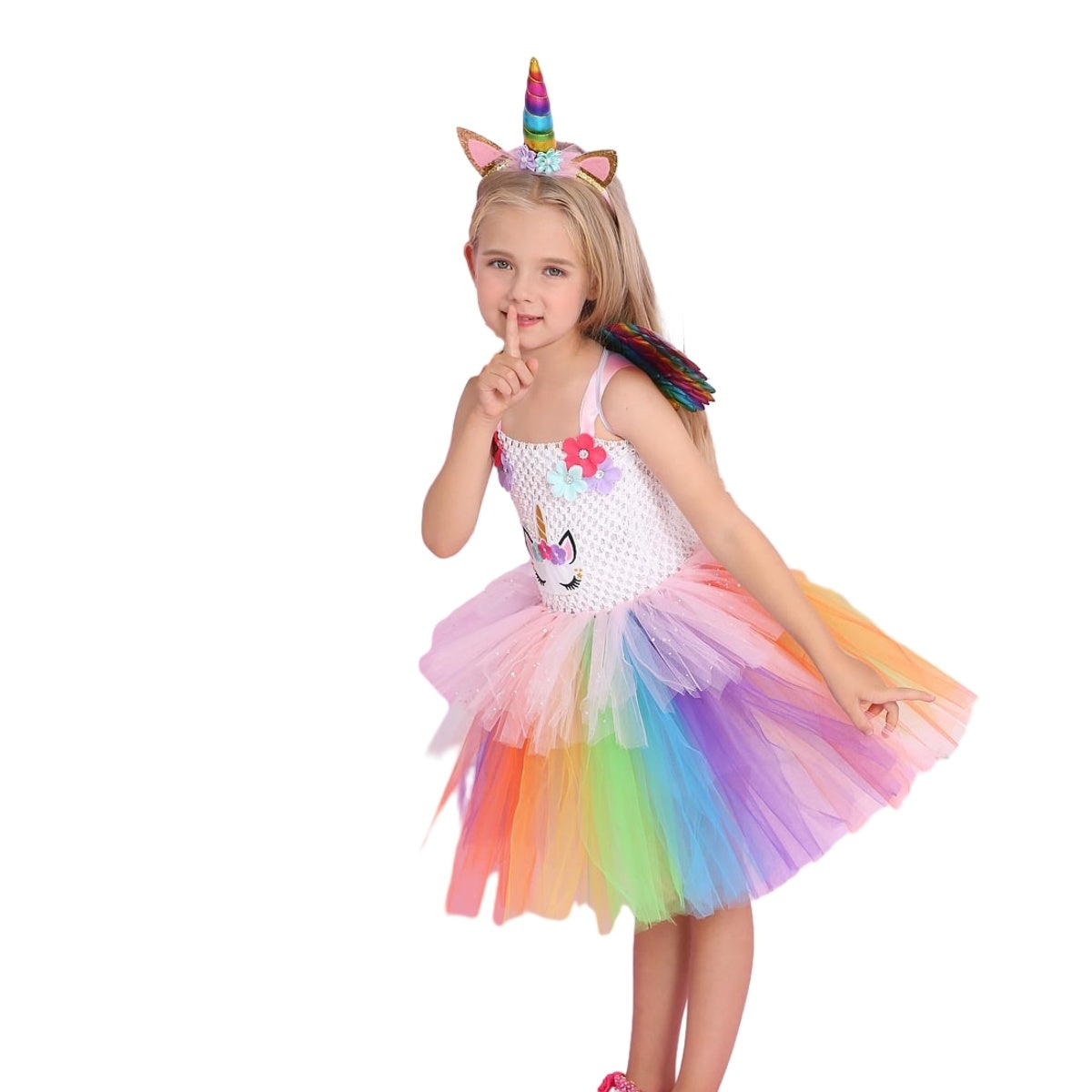 Unicorn Princess Flower Girl Tutu Dress Rainbow Costume with Headband