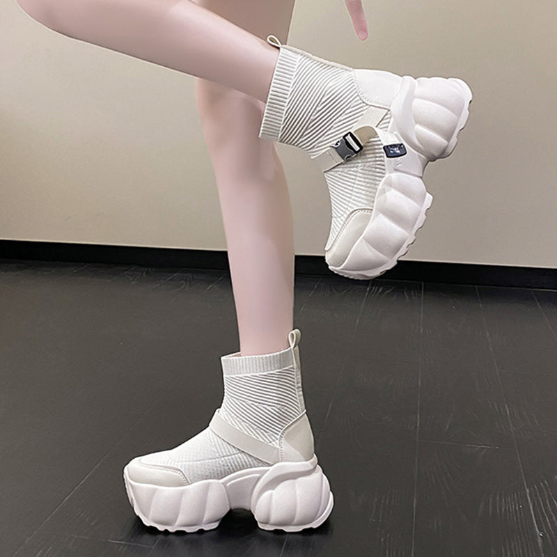 Lucyever Knit Chunky Ankle Boots Women 2022 Fashion Buckle Platform Short Boots Woman Thick Bottom Socks Shoes Sneakers Ladies