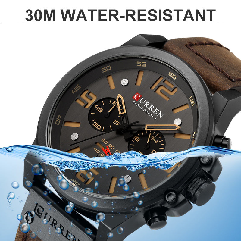 CURREN Mens Watches Top Luxury Brand Waterproof Sport Wrist Watch Chronograph Quartz Military Genuine Leather Wrist Watch