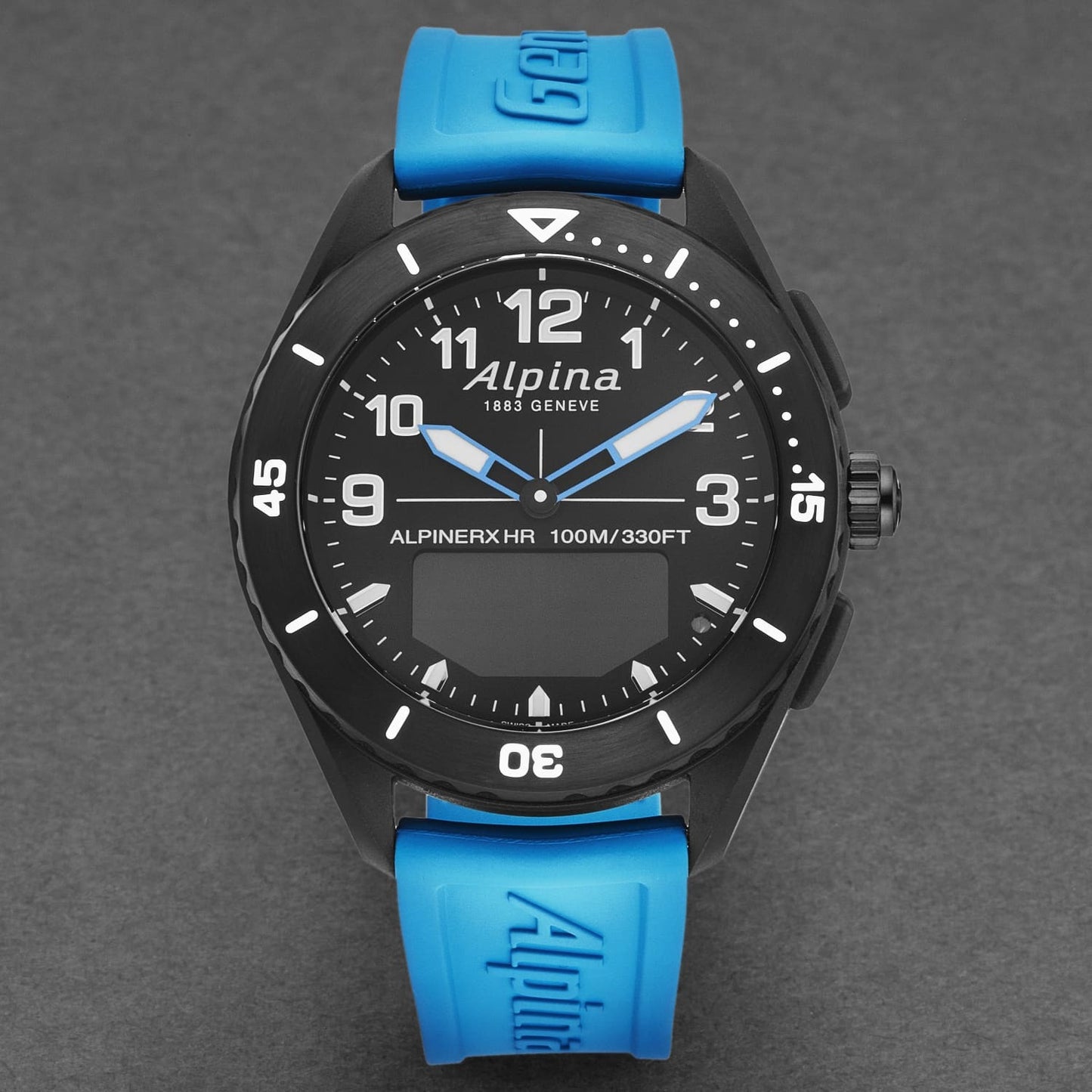 Alpina Mens 'AlpinerX Alive' Black Dial Blue Rubber Strap Quartz Watch AL-284LBBW5AQ6