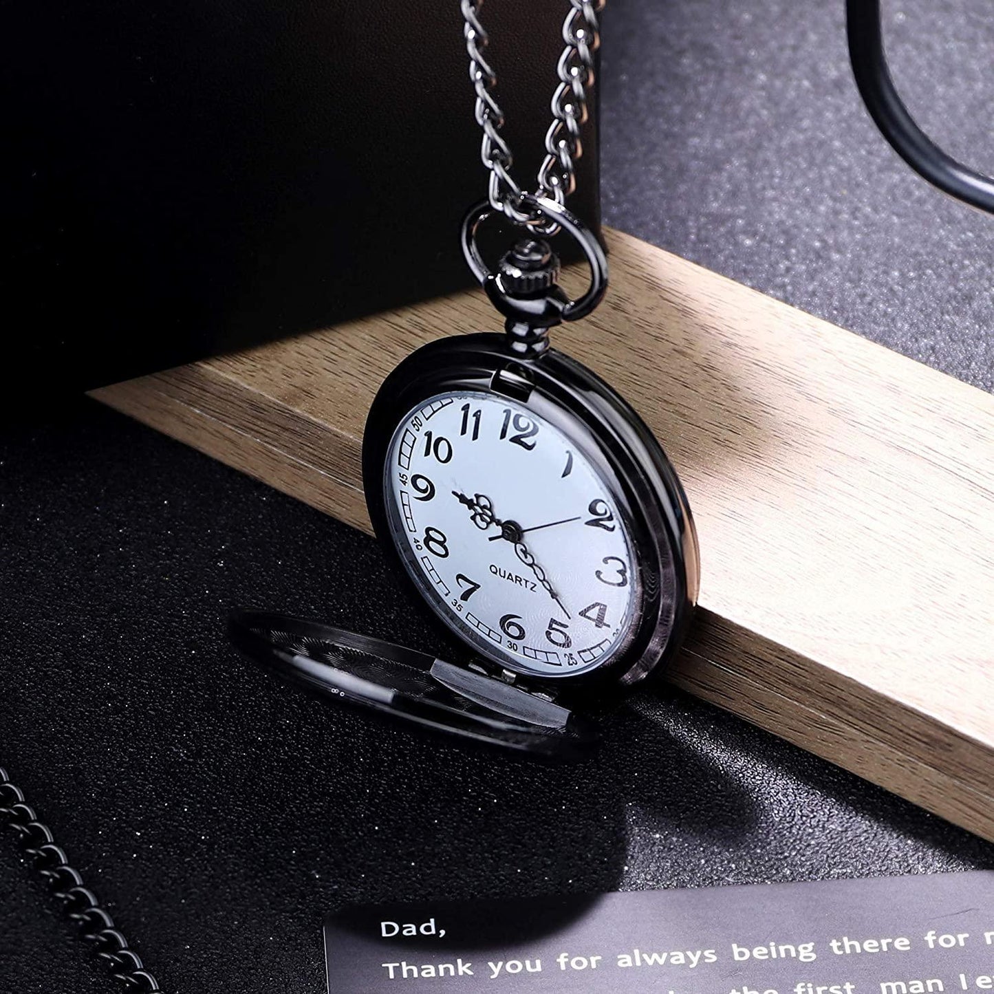 Personalized Gift Pocket Watch for Dad Classic Smooth Vintage Steel Mens Pocket Watch with Waist Chain and Necklace Chain for Graduation Xmas Fathers Day