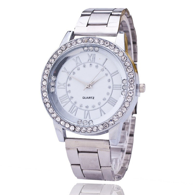 Diamond Mesh Plate Personality Roman Scale High-end Women's Steel Belt Casual Watch Men