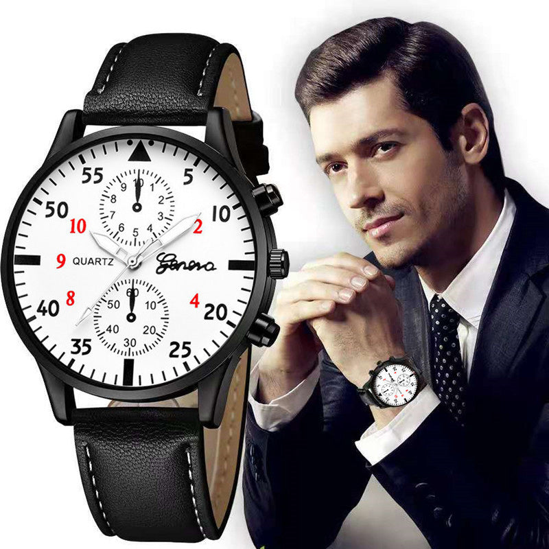 GENEVA Fashion Mens Watches Luxury Bracelet Set Man Business Black Leather Quartz Wrist Watch for Men Gift Set relogio masculino