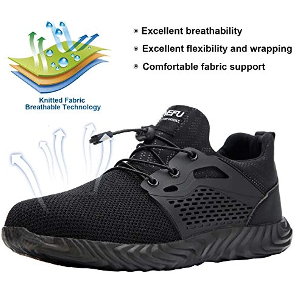 JIEFU Men's Work shoes; Steel Toe Shoes for Work Men; men's sneaker; Lightweight Breathable Comfortable Non Slip Durable Indestructible Construction Shoes