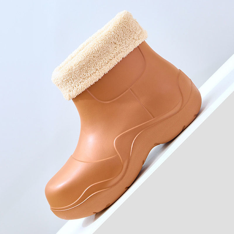 Lucyever Keep Warm Waterproof Ankle Boots Women Big Round Toe Platform Rain Shoes Woman 2022 Lightweight Non Slip Botas Female