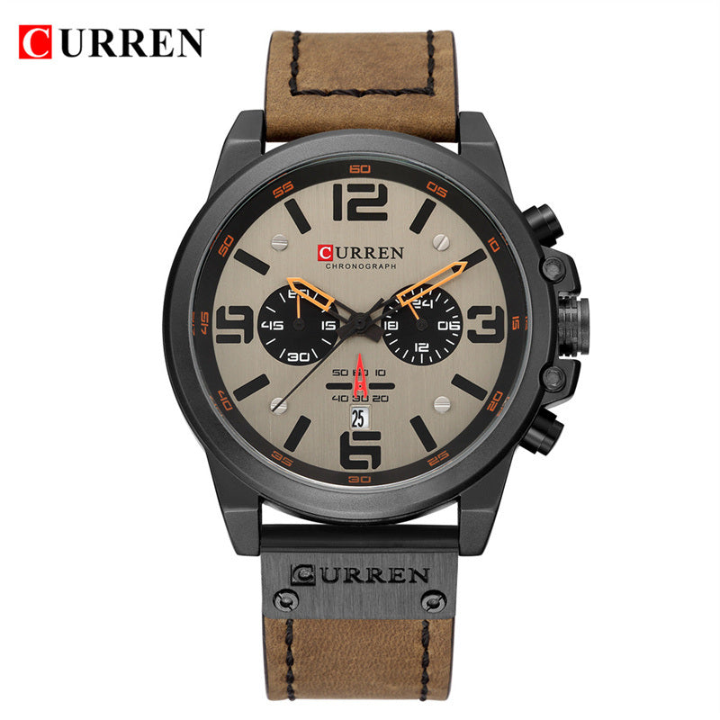 CURREN Mens Watches Top Luxury Brand Waterproof Sport Wrist Watch Chronograph Quartz Military Genuine Leather Wrist Watch