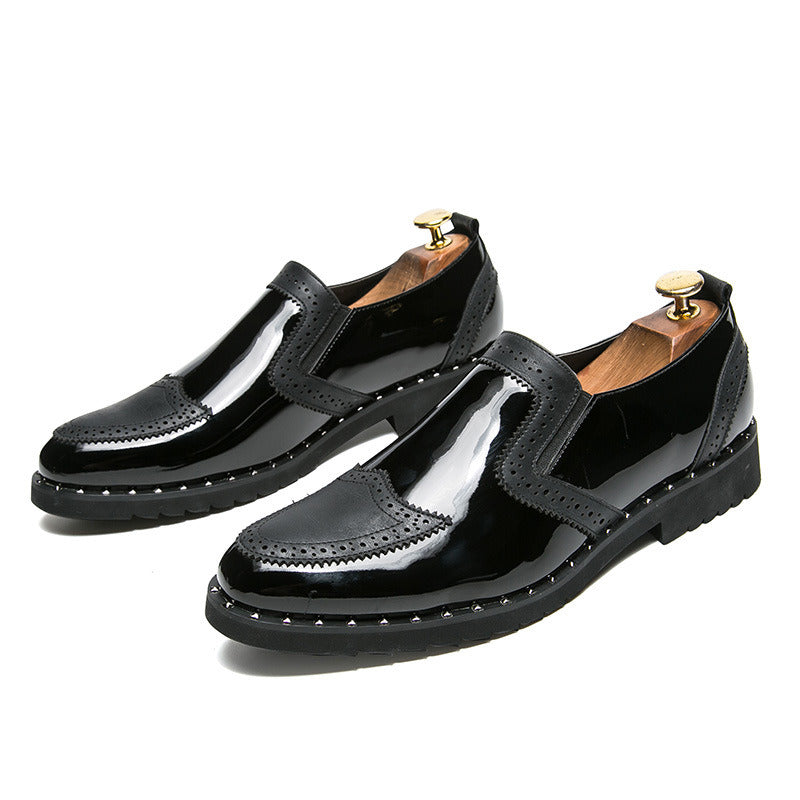 Spring Summer Autumn Low-top Leather Shoe Men Loafers Casual Formal Pointed Toe Flat Slip-on Youth Fashion Colorblock Black Gold