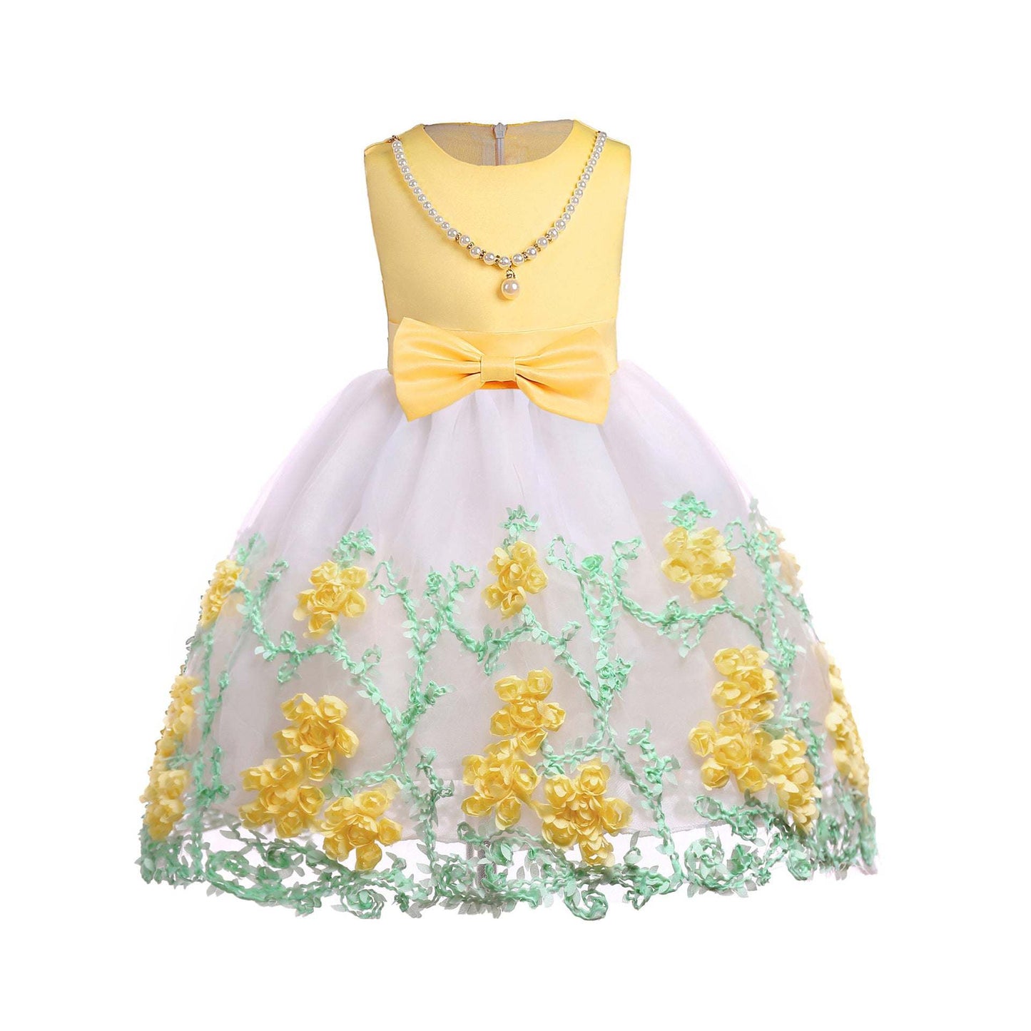 Baby Girl Flower Mesh Overlay Design Bow Tie Vest Dress Birthday Formal Dress