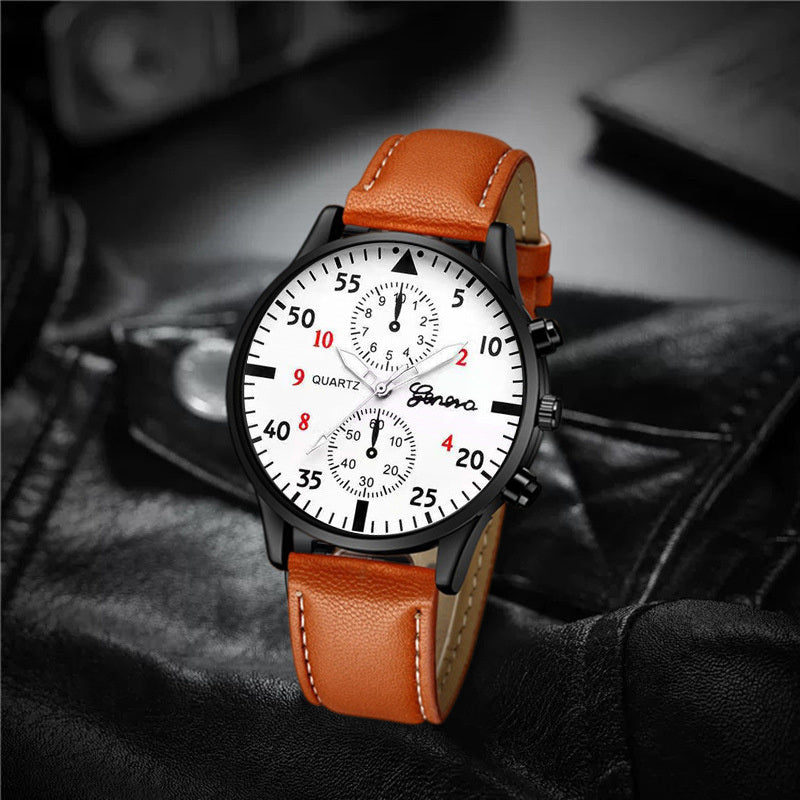 Fashion Mens Watches Luxury Bracelet Set Man Business Brown Leather Quartz Wrist Watch for Men Gift Set relogio masculino