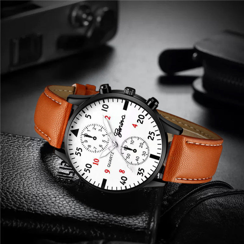 Fashion Mens Watches Luxury Bracelet Set Man Business Brown Leather Quartz Wrist Watch for Men Gift Set relogio masculino