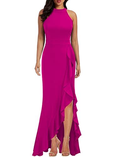 Women's High Neck Split Bodycon Mermaid Evening Cocktail Long Dress